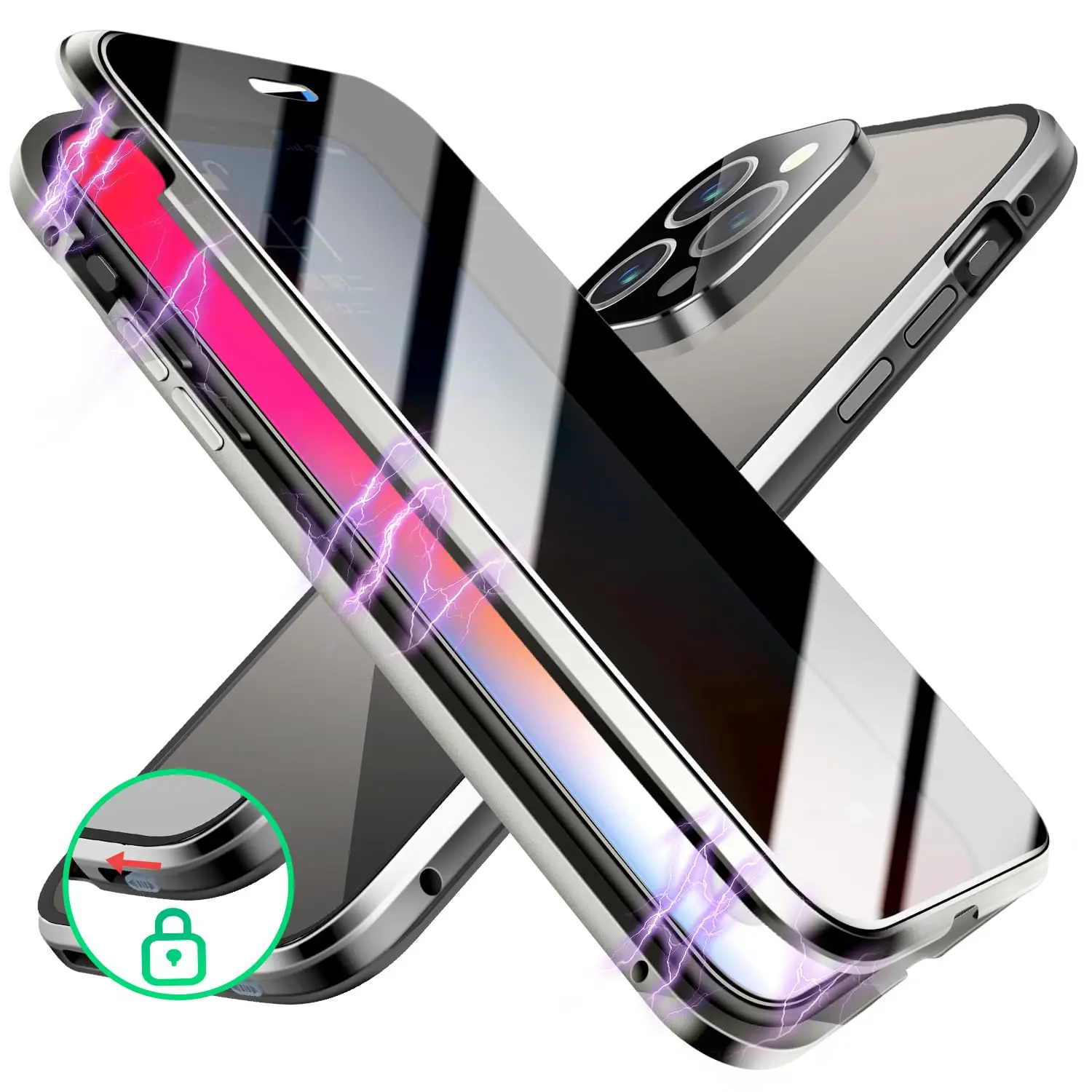 

[One-piece Molded Camera Protector+Safety Lock]Magnetic Case for iPhone 15 Pro Max,[High Sensitivity Privacy Screen]Anti-Peep Do