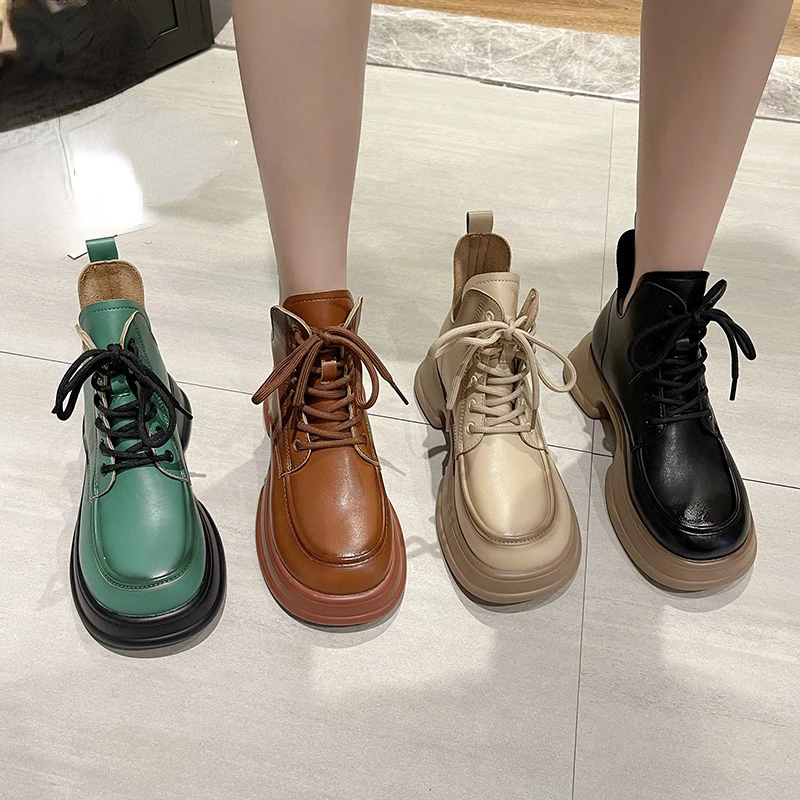 

Новые женские короткие сапоги, модные рыцарские сапоги на толстом каблуке, темпераментная уличная Женская обувь в британском стиле на толстой подошве, сапоги, сапоги