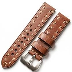Luxurious Hand - Stitched Leather Watch Strap with Heavy Duty Buckle - Retro Cowhide Bracelet - 22mm (Brown)
