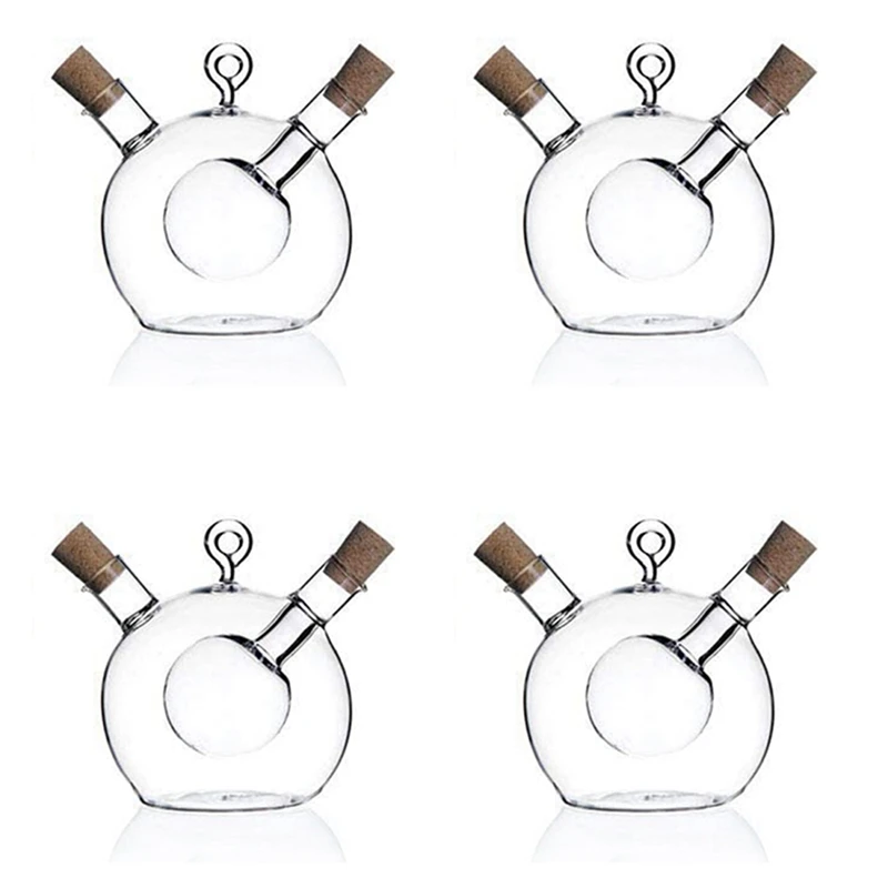 

4X Olive Oil And Vinegar Dispenser 2 In 1 Kitchen Glass Bottle Oil And Vinegar Bottle With Cork Stopper-ABUX