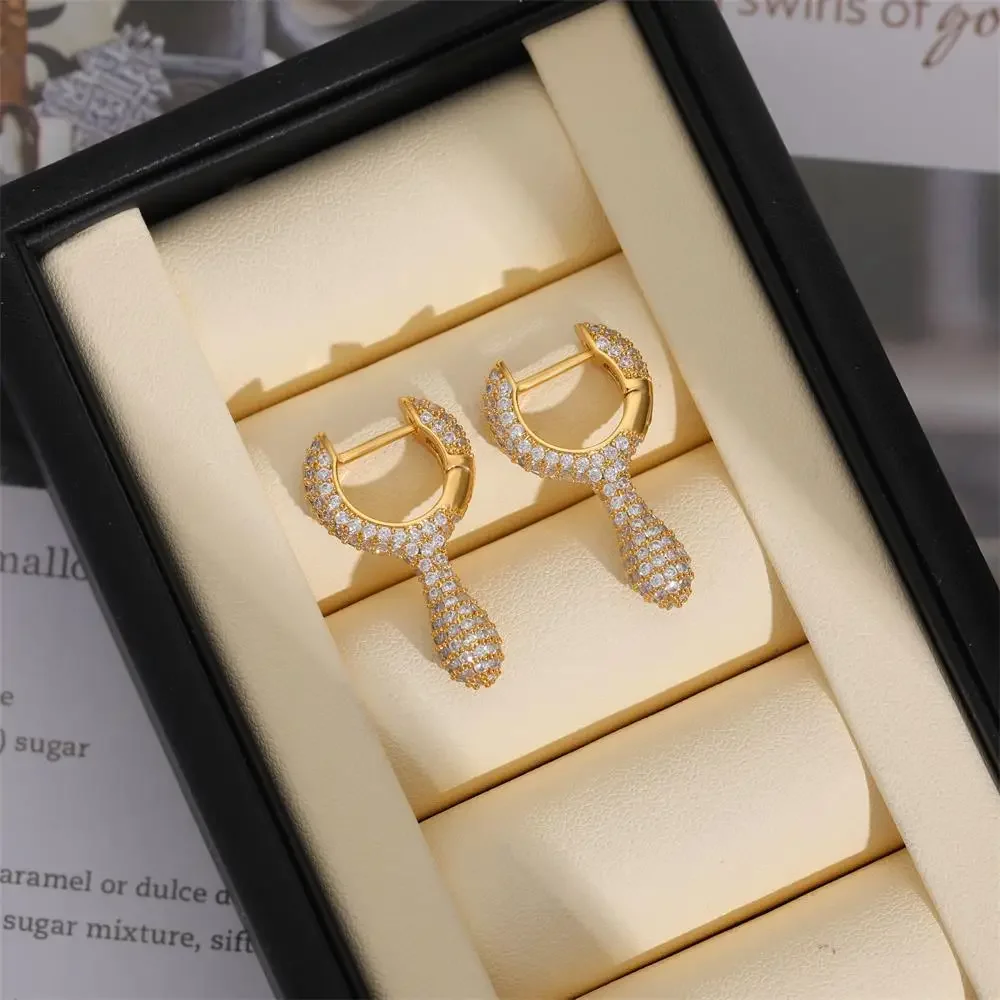 Waterproof Dripping Earrings for Women Full CZ Zircon Women's Teardrop Ear Hoop Huggie Earring Sparkling Rhinestone Chic Jewelry