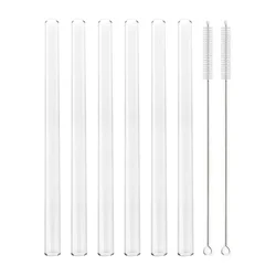 Set of 6 Eco - friendly Reusable Glass Straws with Cleaning Brush (6Pcs Transparent)