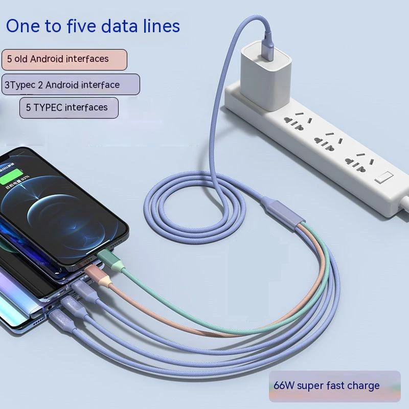 

5 in 1 USB Charging Cable 5 Type-C Connectors Micro USB Plugs Multifunction Android Type-C Micro USB Charge Cord