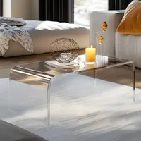 Premium Acrylic Coffee Table, 44" L x 16" W x 16'' H x 4/5'' Thick Clear Tea Table, Multipurpose Waterfall Rectangle Lucite Tabl 1
