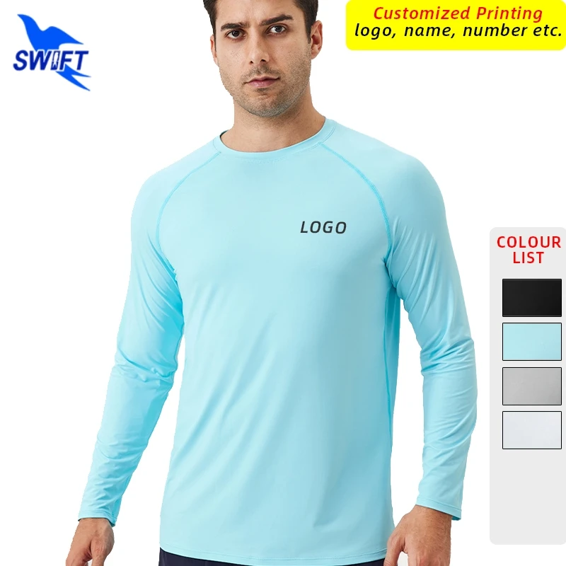 Customize LOGO Upf 50+ Men Long Sleeve Stretchy Running Shirts Summer Fitness Rash Guard Tops Quick Dry Breathable Fishing Tees