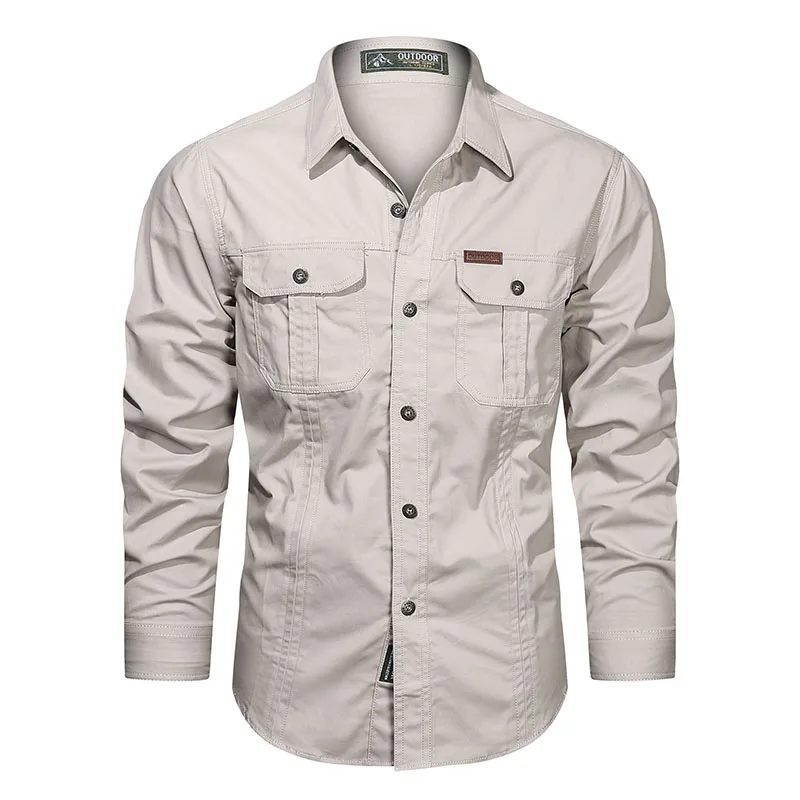 New 100% Cotton Cargo Shirt for Men Long Sleeve 2 Pocket Shirts Outdoor Casual Colthing High Quality Militar Overshirt Blouses