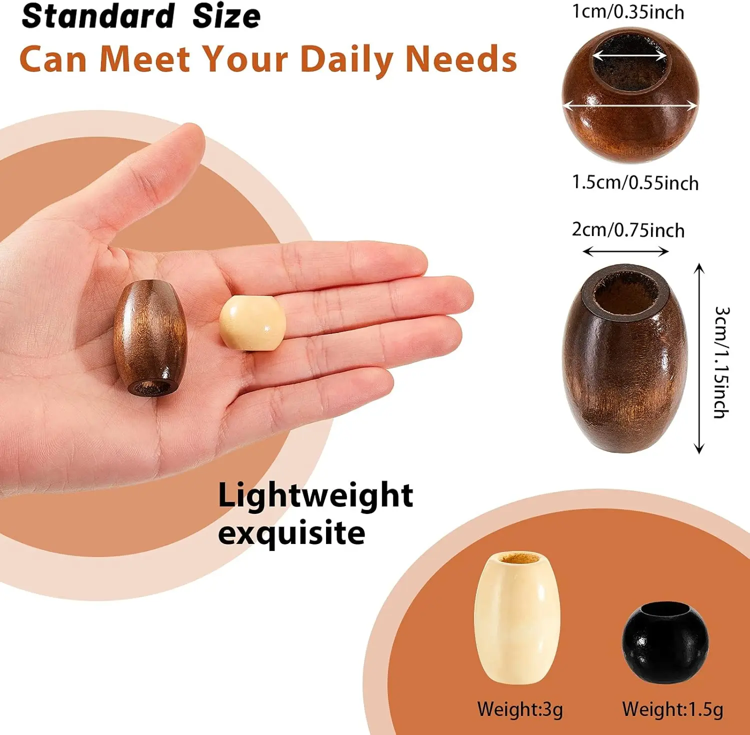 130 Pieces Macrame Wooden Beads Loose Beads with 10 mm Large Hole for Macrame Making Kits Supplies Jewelry Making Hair DIY Craft 2