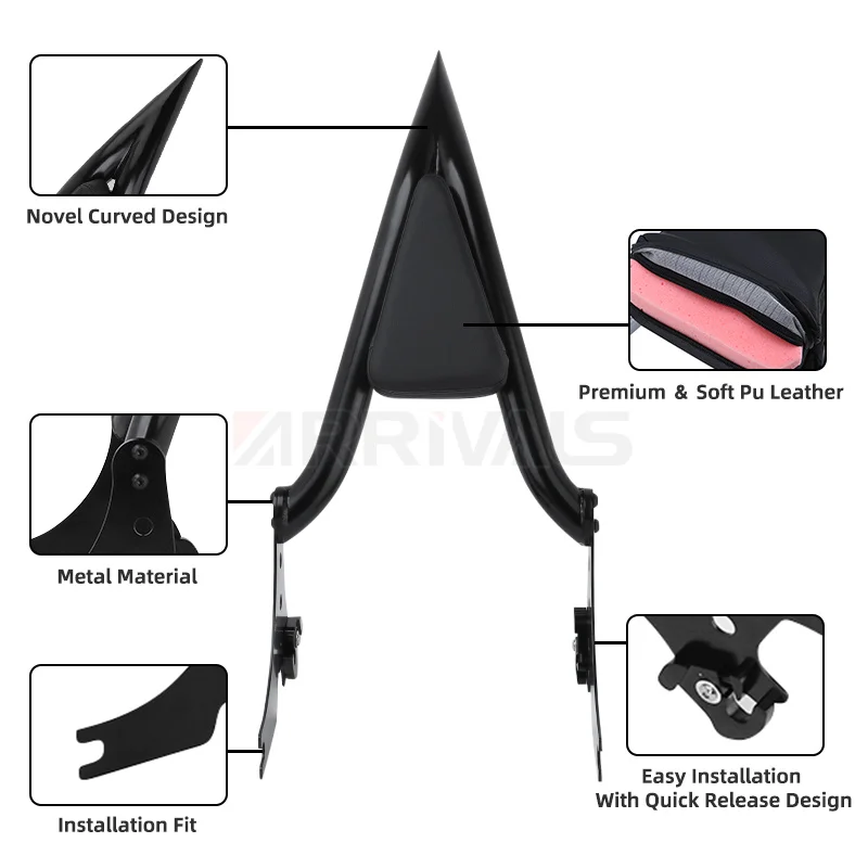 Detachable Sissy Bar Backrest For Sportster - Passenger Seat Pad For Harley XL Models