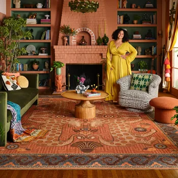 Retro Ethnic Style Living Room Oversized Carpet Abstract Leopard Animal Bedroom Bedside Carpet Geometric Pattern Brown Rug Ковер