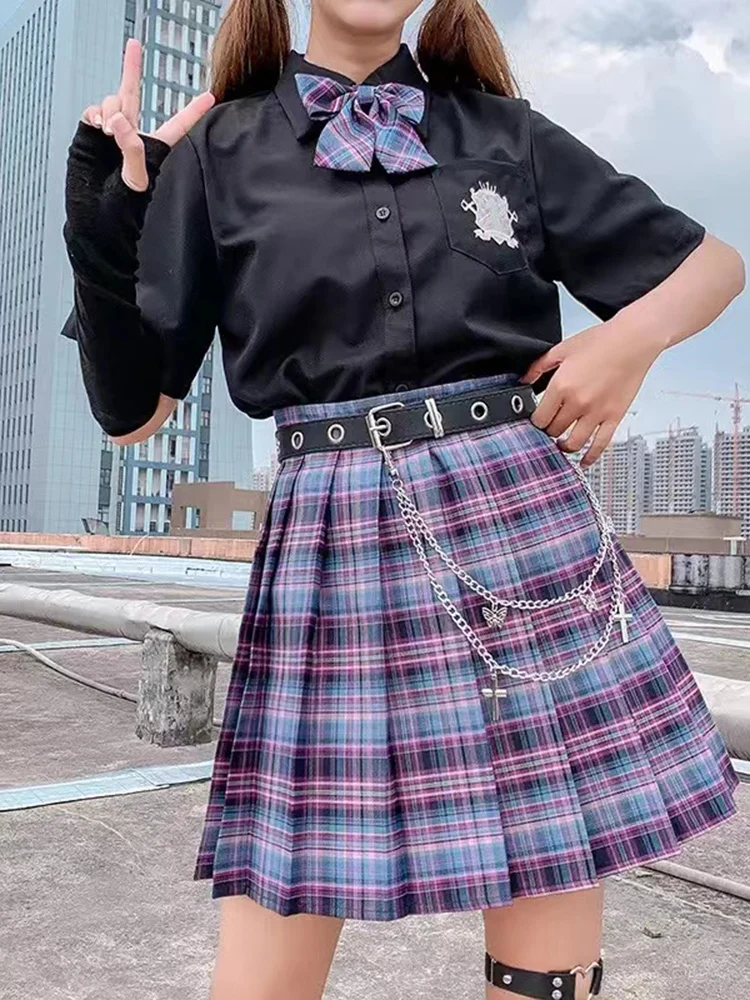 JMPRS Plaid Women Pleated Skirt Bow Knot Summer High Waist Preppy Girls Dance Mini Skirt Cute A Line Harajuku Sexy Japan Faldas 3