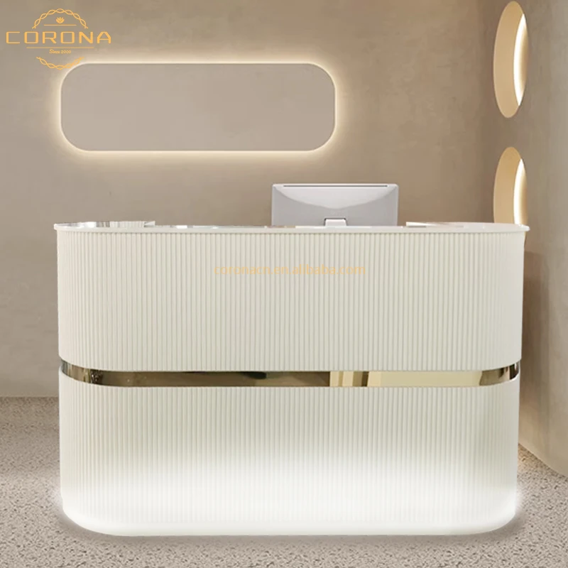 High Quality Half Round Wood Modern Pink Gold Front Reception Desk Beauty Salon