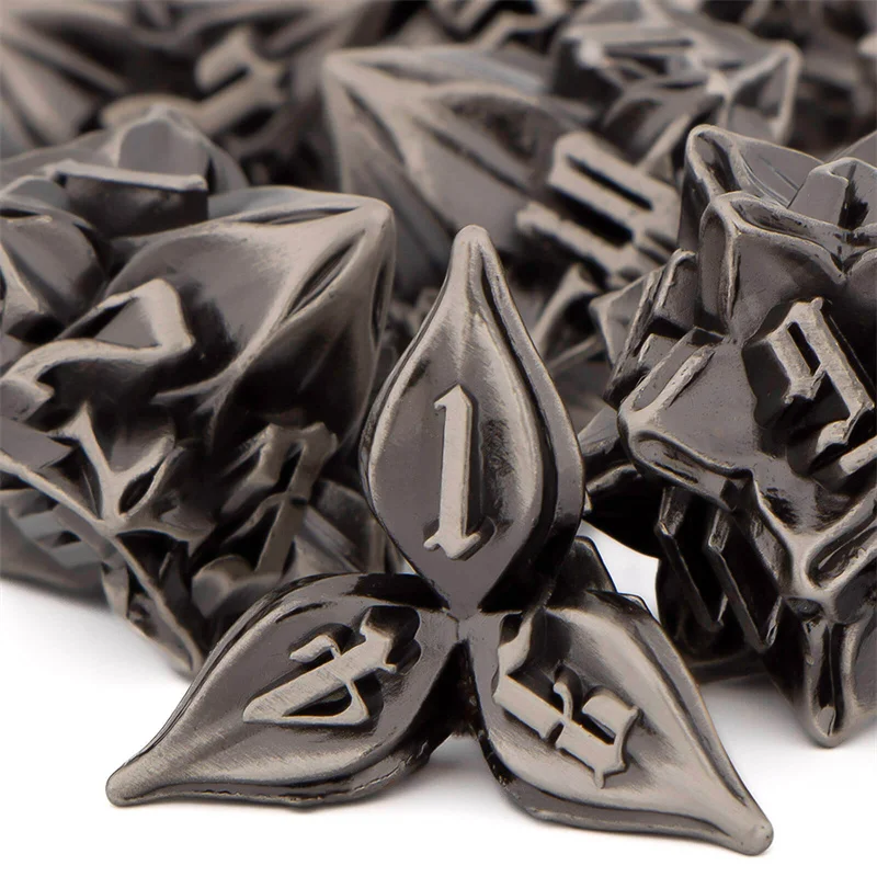 

OUKELANWO 7 Pcs Metal DND Polyhedral Dice Set Dungeon And Dragon Dice Set Ancient Handmade RPG Role Playing Leaf Dice