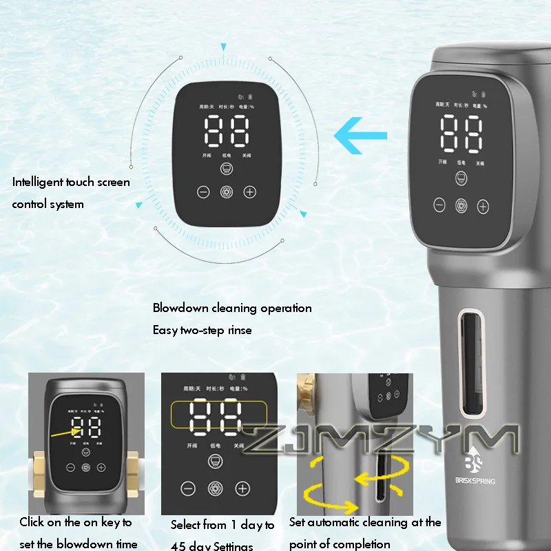 Intelligent Spin Down Sediment Water FilterAutomatic Cleaning Prefilter Household Backwash Large Flux Tap Water Purifier