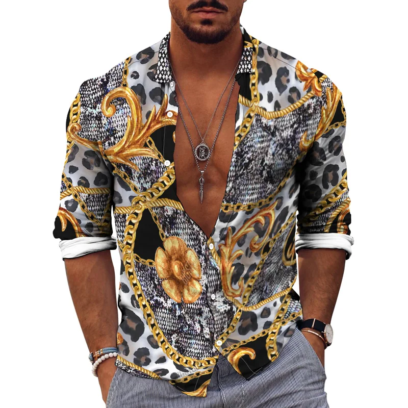 Spring Autumn 3D Print Shirt Retro Pattern Top Fashion Party Wear Cardigan Single Breasted Casual Daily Men's Lapel Long Sleeve