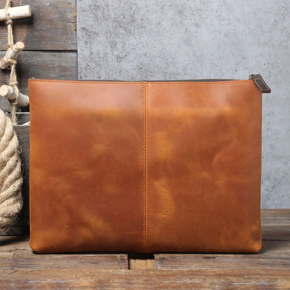 Simple Top Layer Cowhide Large Capacity Men's Hand Bag Manual Leather Computer File Bag