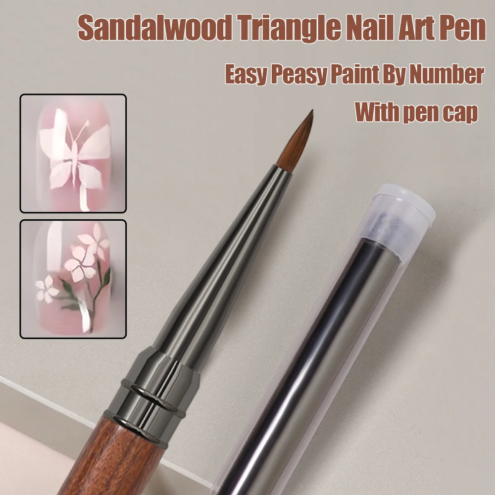 Round Wood Handle Triangular Petal Nail Brush Acrylic Nail Art Liner Brush Stripes Grid Flower Painting Drawing Pen Manicure Tool