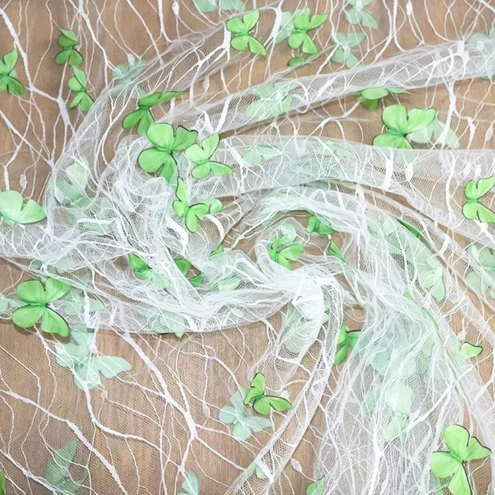 High Quality Black Transparent Blue 3D Butterfly Flower Lace Mesh Fabric Wedding Dress Fashion Costume Designer Embroidery Tulle