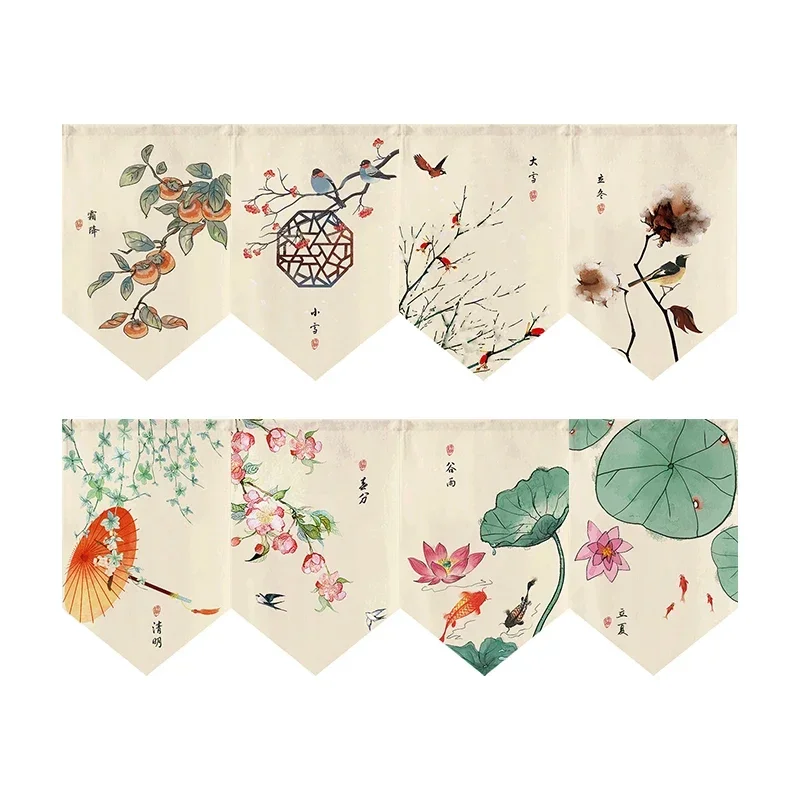 Chinese Style Short Door Curtain Kitchen Partition Noren Izakaya Cuisine Izakaya Sashimi Hanging Pennant Home Decor Drapes 5