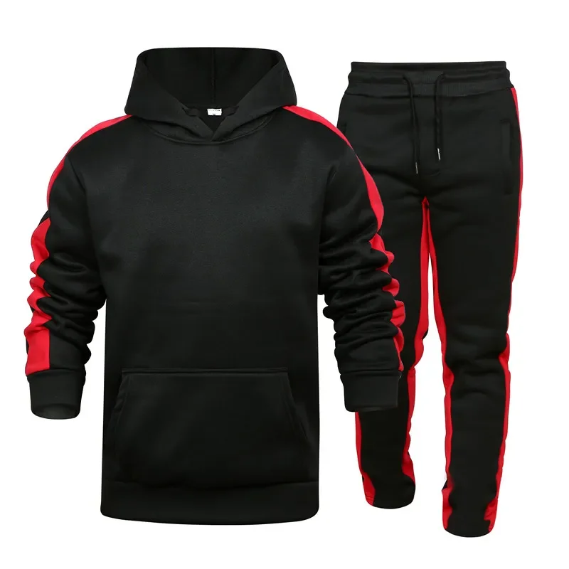 New Men's and Women's Solid Stripe Sports Set Casual Hoodie Pants Two Piece Sports Wool Sweatshirt