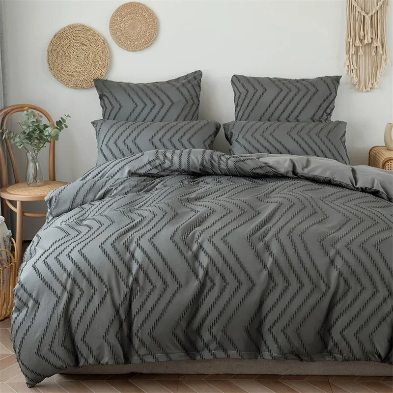 

Simple Wave Stripes Grey Bedding Sets Full Queen Double Bed King Size Duvet Cover 2-3 Pcs Set Twin Comforter Cover Pillow Cases