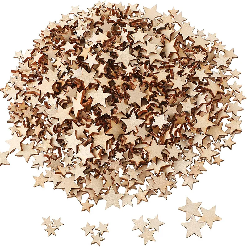100-500 Pezzi Mini Stelle In Legno Fette Di Stelle In Legno Vuote Stella Di Natale Stella Di Legno Di Dimensioni Miste Per Artigianato Di Natale Fai D