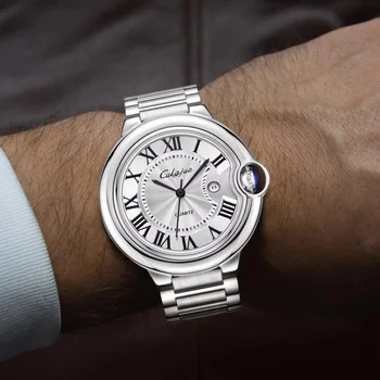Orologio da uomo di lusso di alta gamma, quadrante rotondo, cinturino in acciaio inossidabile, con datario, accessorio alla moda, impermeabile, adatto per l'uso quotidiano da uomo e per outfit street style, stile business casual, adatto per l'uso quotidiano e per occasioni di festa, modello all'ingrosso molto venduto.
