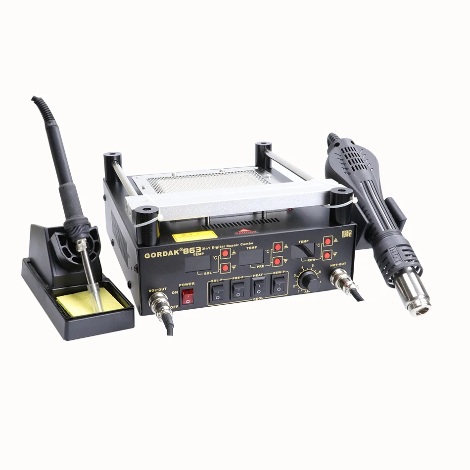 Gordak 863 3 in 1 BGA Rework Solder Hot Air Heat Gun Solder Station Electric Soldering iron IR Infrared Preheating Station 5