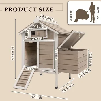Outdoor Chicken Coop with Removable Trays, Wooden Rabbit Hutch and Poultry Cage featuring Nesting Box, Suitable for Indoor Hen H 2