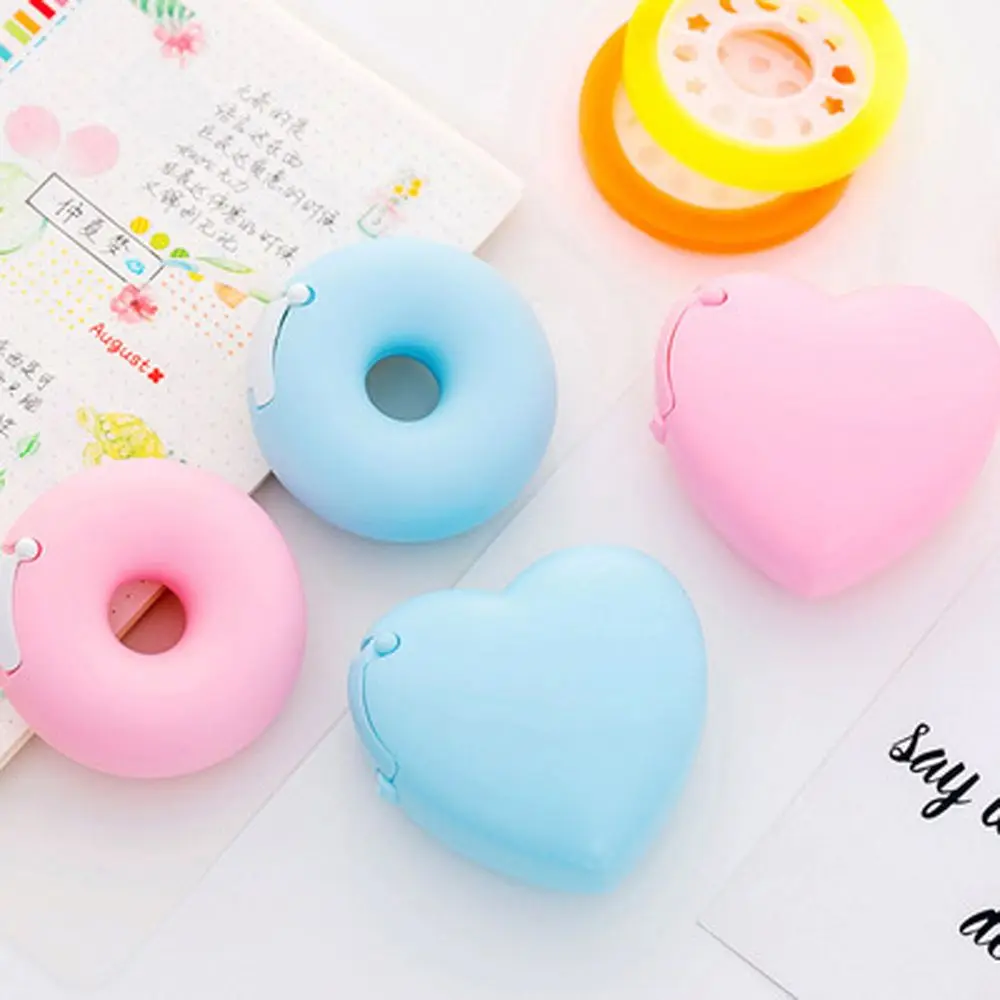 

South Korea Creative Cartoon Stationery Portable Love Heart Donut Tape Holder Invisible Tape Cutter With Small Tape