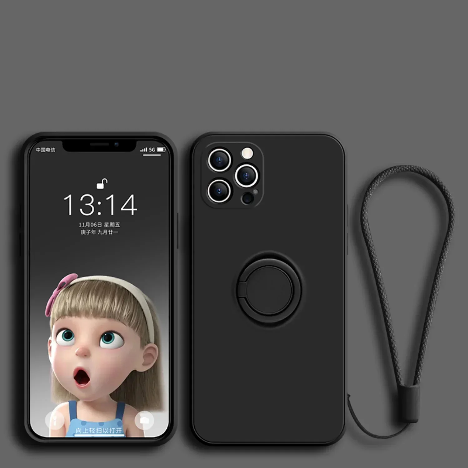 Premium Liquid Silicone Phone Case with Ring Stand - Soft Back Cover
