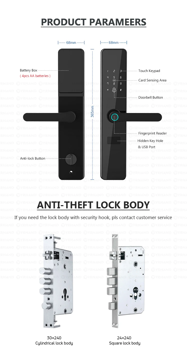 Outside Front Cerradura Inteligente Waterproof Tuya wifi Smart Door Lock Anti-lo