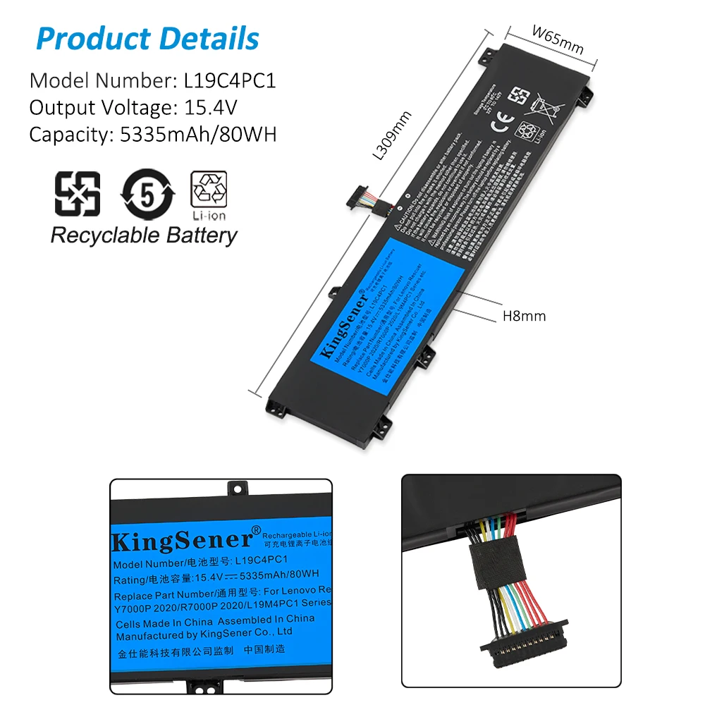 Bateria do Portátil de Kingsener L19c4pc1 L19m4pc1 para Lenovo Legion Y7000p R7000p 5p15imh05 Legião 5-15imh05 5-15arh05 5b10w861 - Imagem 4