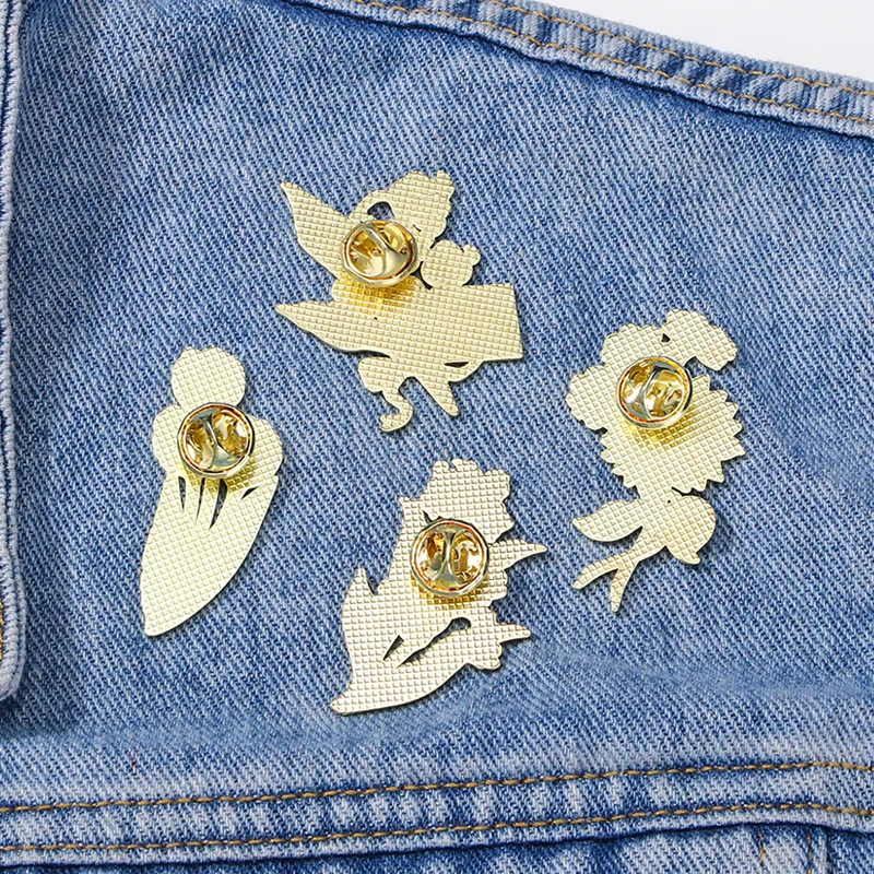 Metal Enamel Badge Pin Cartoon Plants Flowers Garden Style Clothing Bag Accessories Brooch Jewelry