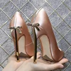 Spring and summer new pointed shallow patent leather satin bow shoes metal thin high-heeled banquet dress small size women shoes
