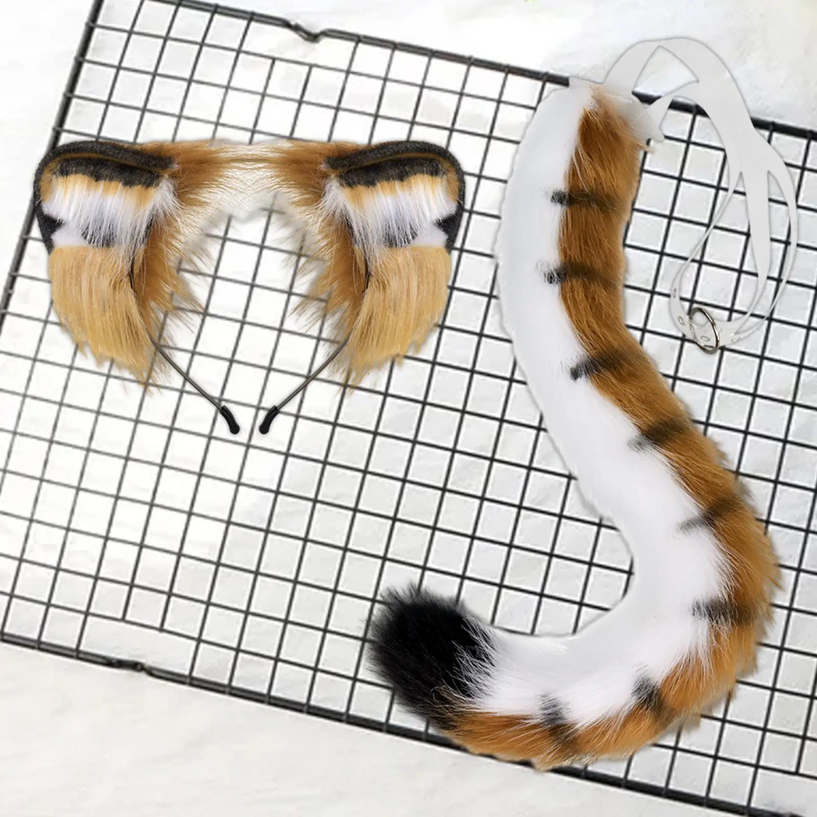 

Tiger Ears and Tail Set Cosplay Headwear Fancy Dress Tiger Long Tail for Performance Masquerade Halloween Role Play Carnival