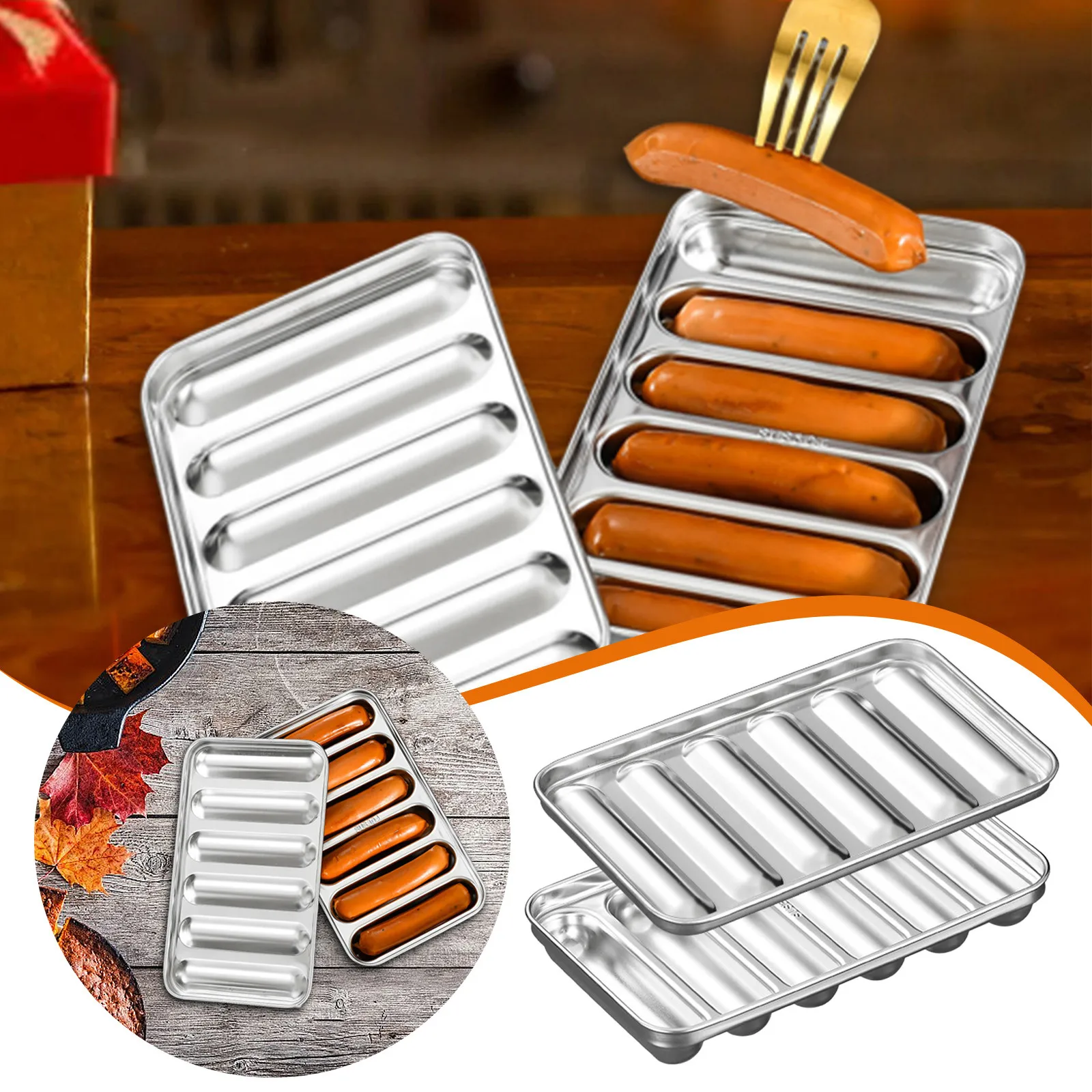 

2pcs Sausage Stainless Steel Sausage Homemade Hot Dog 6 Cavity Sausage Food Supplement Meat Cookie Trays For Baking Small