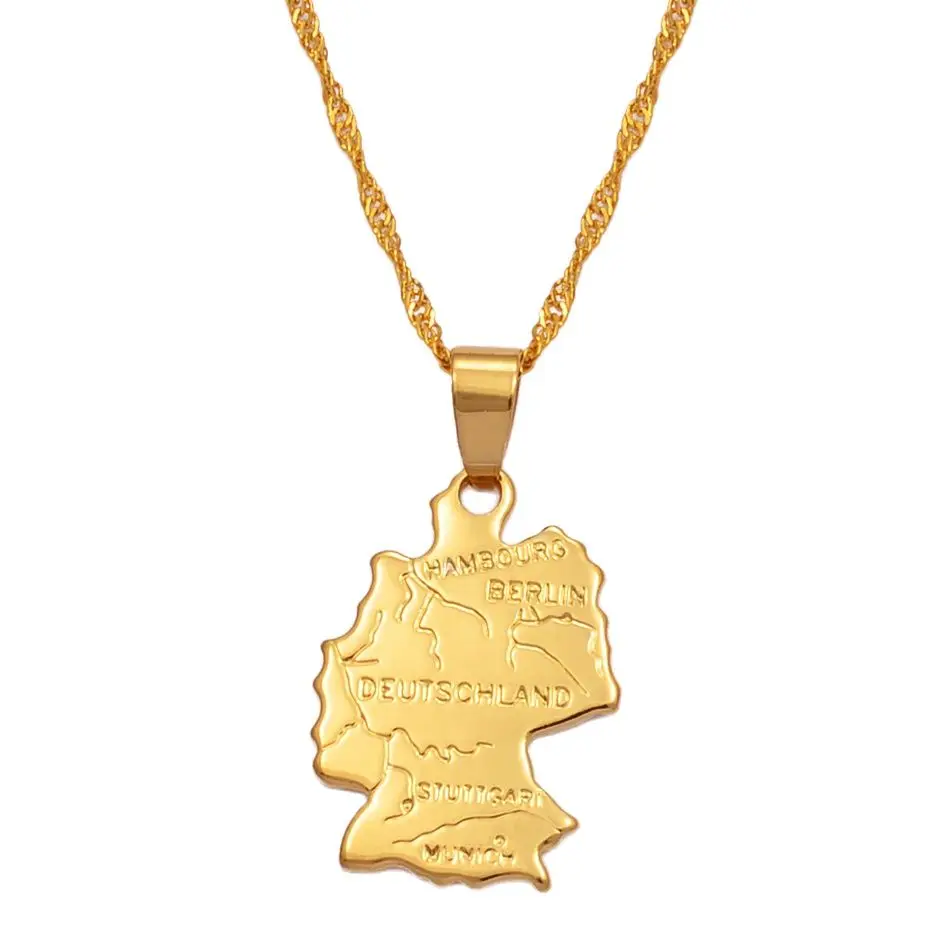 con colgante de mapa de Alemania para mujer, cadena de 45cm/60cm, joyería de color dorado, mapa alemán #007710 - AliExpress Joyería y accesorios