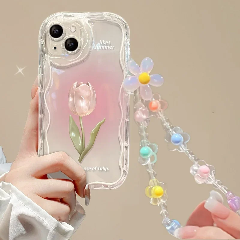 Floral Phone Case with Flower Wrist Strap and Lanyard