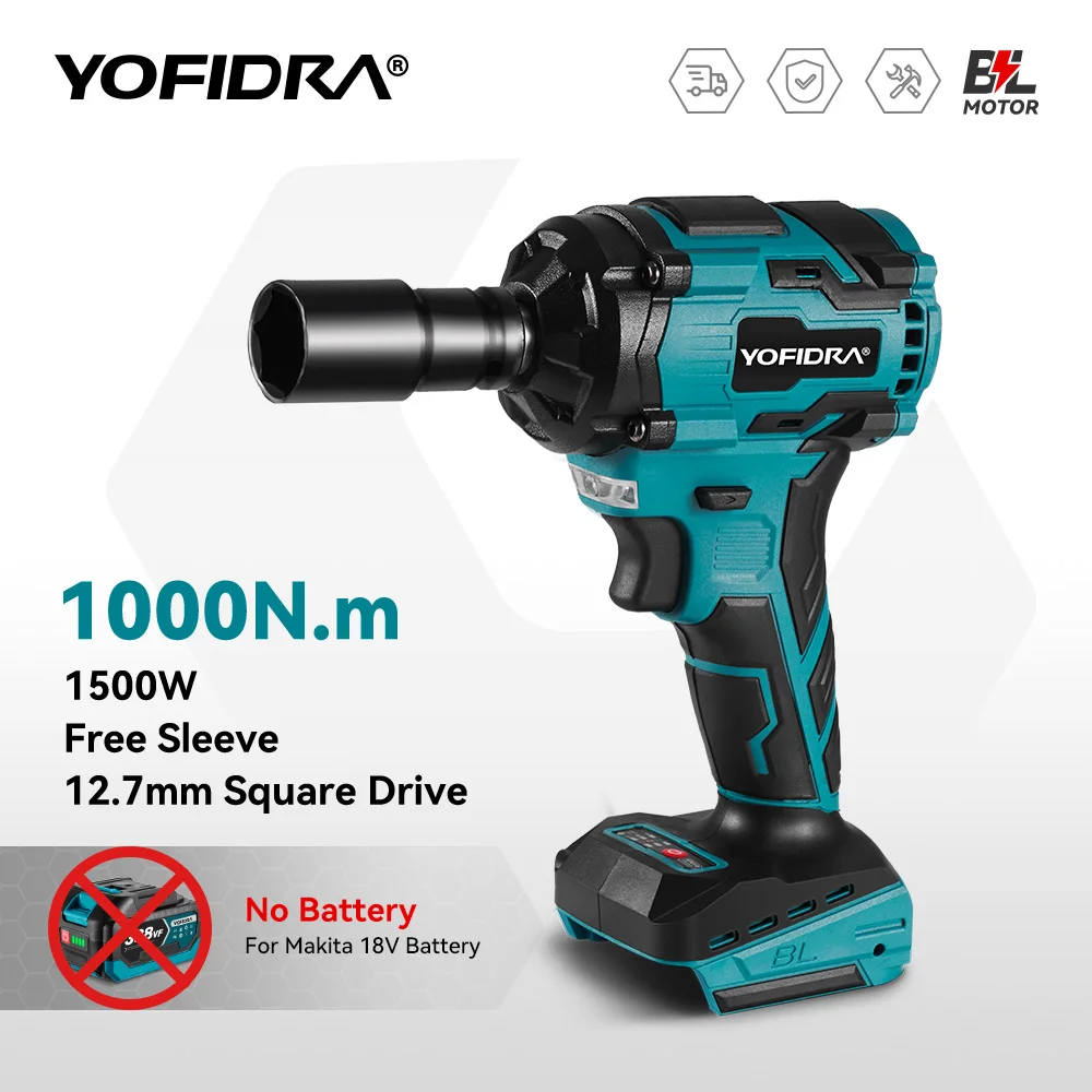 

1000N.M Brushless Electric Impact Wrench Cordless Electric Wrench 1/2 inch Screwdriver Socket Power Tools for Makita 18V Battery