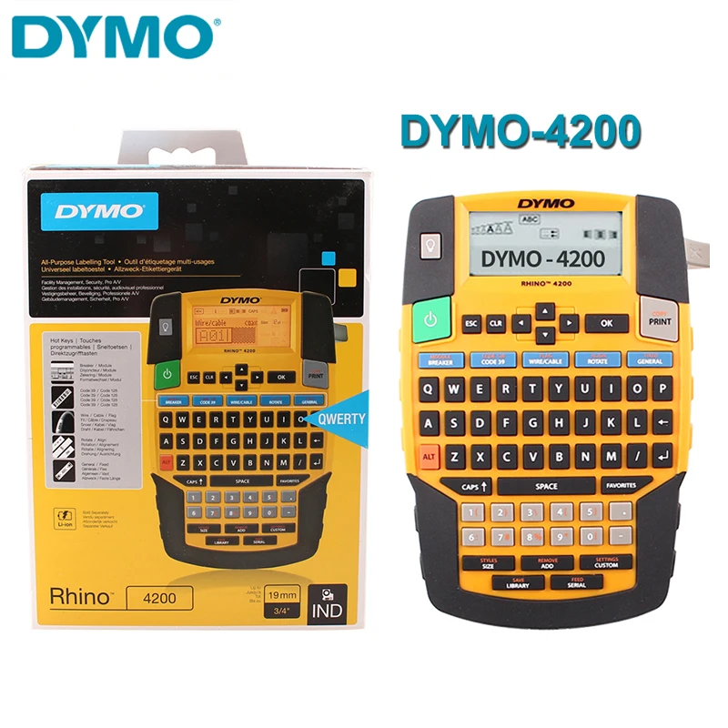 DYMO 4200 라벨 프린터 Rhino 산업용 라벨 메이커, 유연한 나일론 비닐 라벨 테이프, 45013 45023 18443 18444 18488 18432