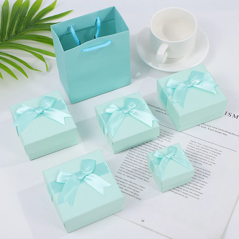 24pcs GIft Jewelry Paper Box Handmade Light Green Cardboard Case with Bowknot Wedding Proposal Ring Earring Pendant Packaging custom2 3 4 5 tiers custom retail paper shelf ready display packaging box pos cardboard corrugated tear away box