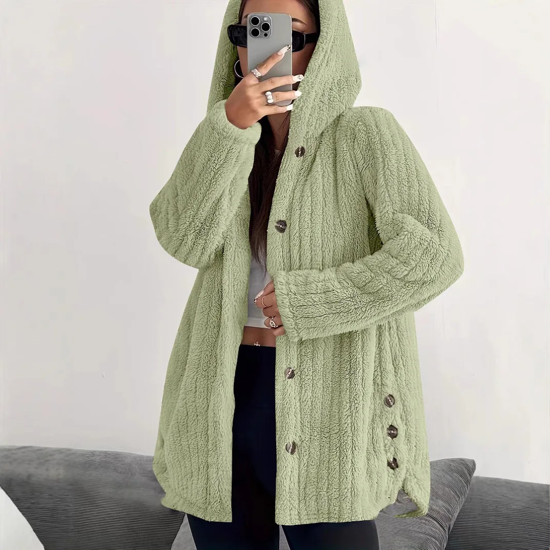 Women Autumn Winter Fleece Hoody Long Sleeve Cardigan Sweatshirt
