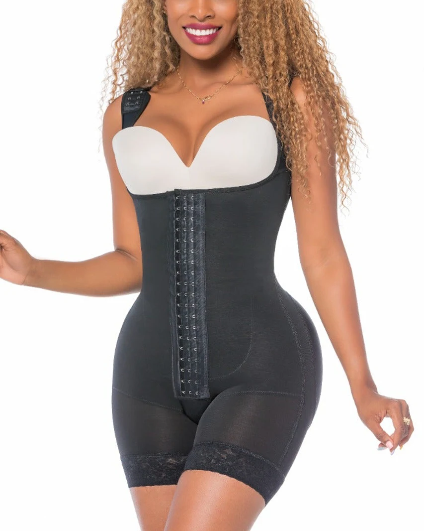 High Compression Full Body Shapewear With Hook And Eye Front Closure Shaper Adjustable Bra Slimming Bodysuit
