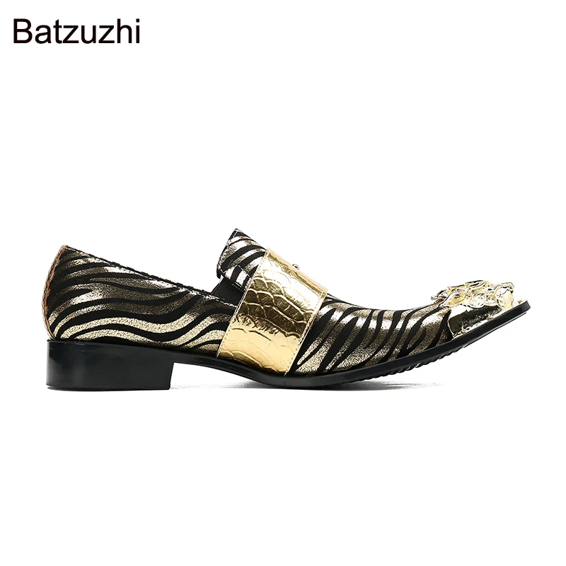 Batzuzhi Italian Type Handmade Men's Shoes Gold Belt Leather Dress Shoes for Men Wedding Shoes and Party Zapatos Hombre, 38-47