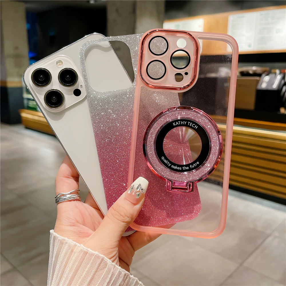 Magnetic Suction Bracket Soft Bling Phone Case