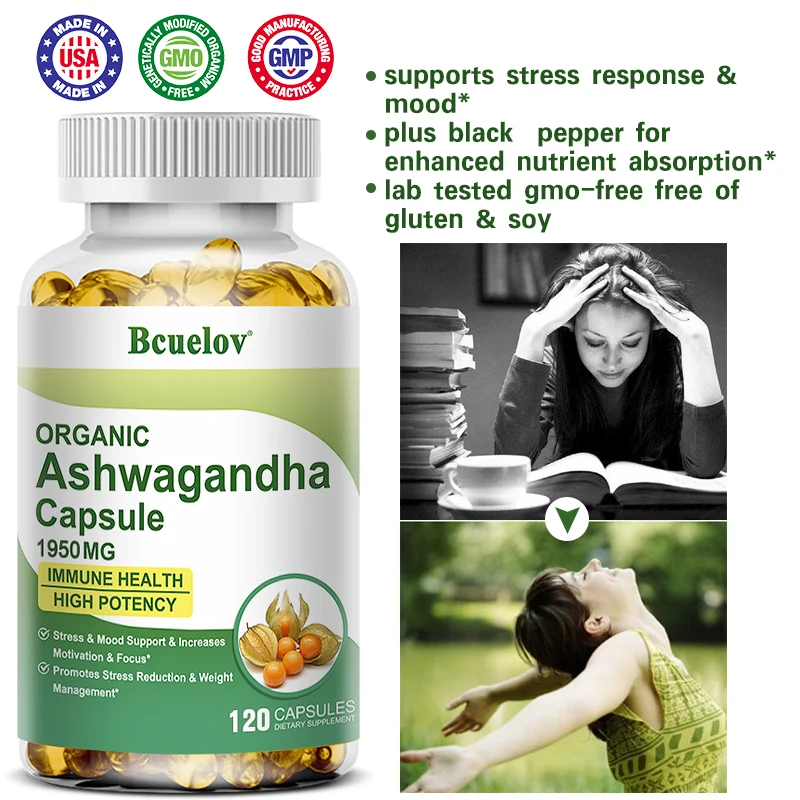 

Natural Ashwagandha Capsules Help Fight Stress, Calm The Mind, and Support Relaxation, Vitality, and Overall Well-being