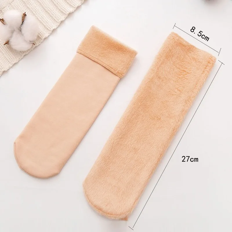 4 Pairs Women Socks Autumn Winter Plush Thicken Warm Snow Socks Black Skin Casual Cold-resistant Middle Tube Home Floor Socks