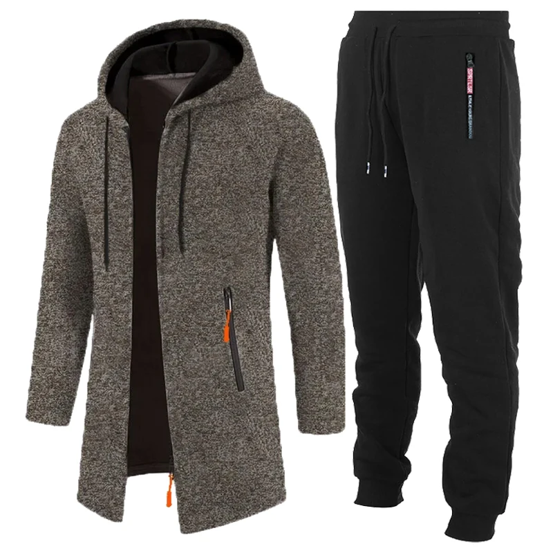 Autumn Men's 2 Pieces Hoodies Long Sleeve Hooded Sweatshirts for Men Zipper Oversize Outerwear Workout Sports Set Sportswear