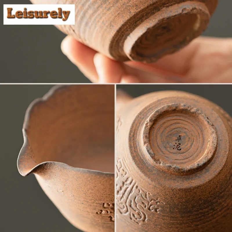 Chinese Old Mud Clay Coarse Pottery Tea Pitcher Tea Divider Cha Hai Dispenser Justice Cup Fair Mug Teaware Decoration Supplies
