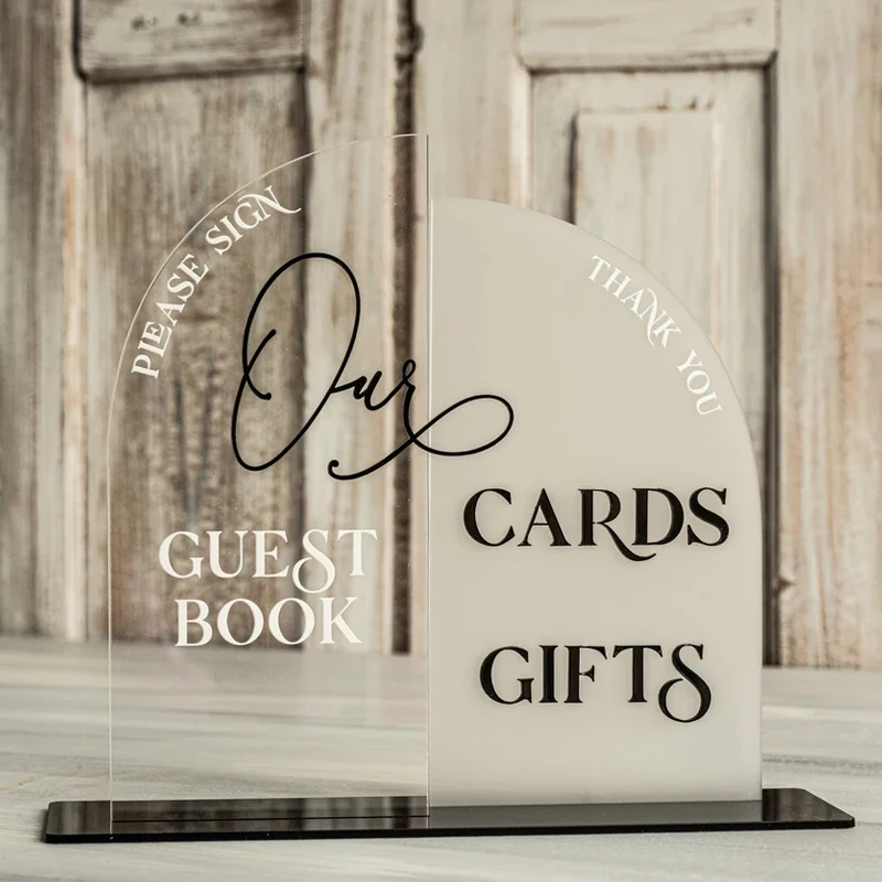 Acrylic Cards and Gifts Sign,Please Sign Our Guestbook,Clear & Frosted Acryl Signs,Plexiglass Box with Black Texts